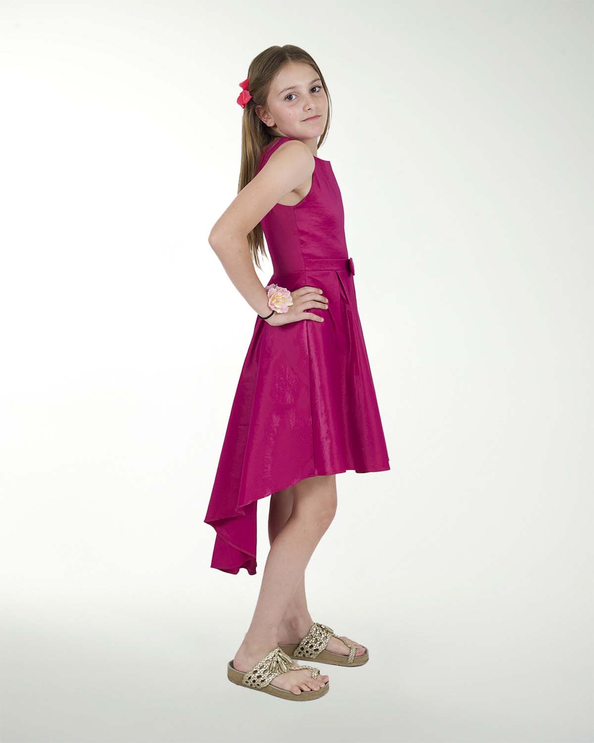 VESTIDO NI 12-014-16 TAFETA LISO CON TABLONES CORTE IRREGULA VESTIDO NI 12-014-16 TAFETA LISO CON TABLONES CORTE IRREGULA