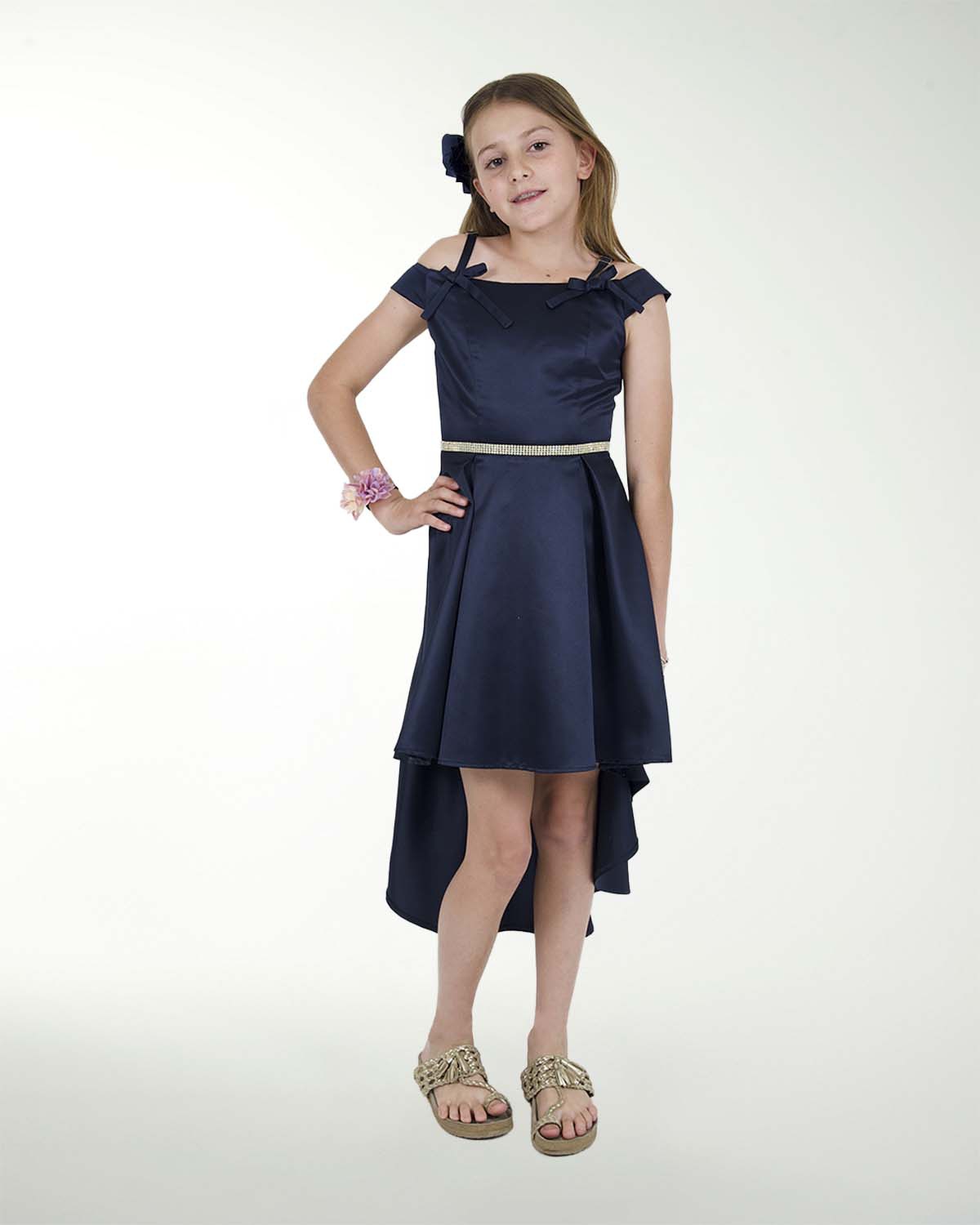 VESTIDO NI 12-14-16 RASO LISO LARGO IRREGULAR CON ADORNO VESTIDO NI 12-14-16 RASO LISO LARGO IRREGULAR CON ADORNO