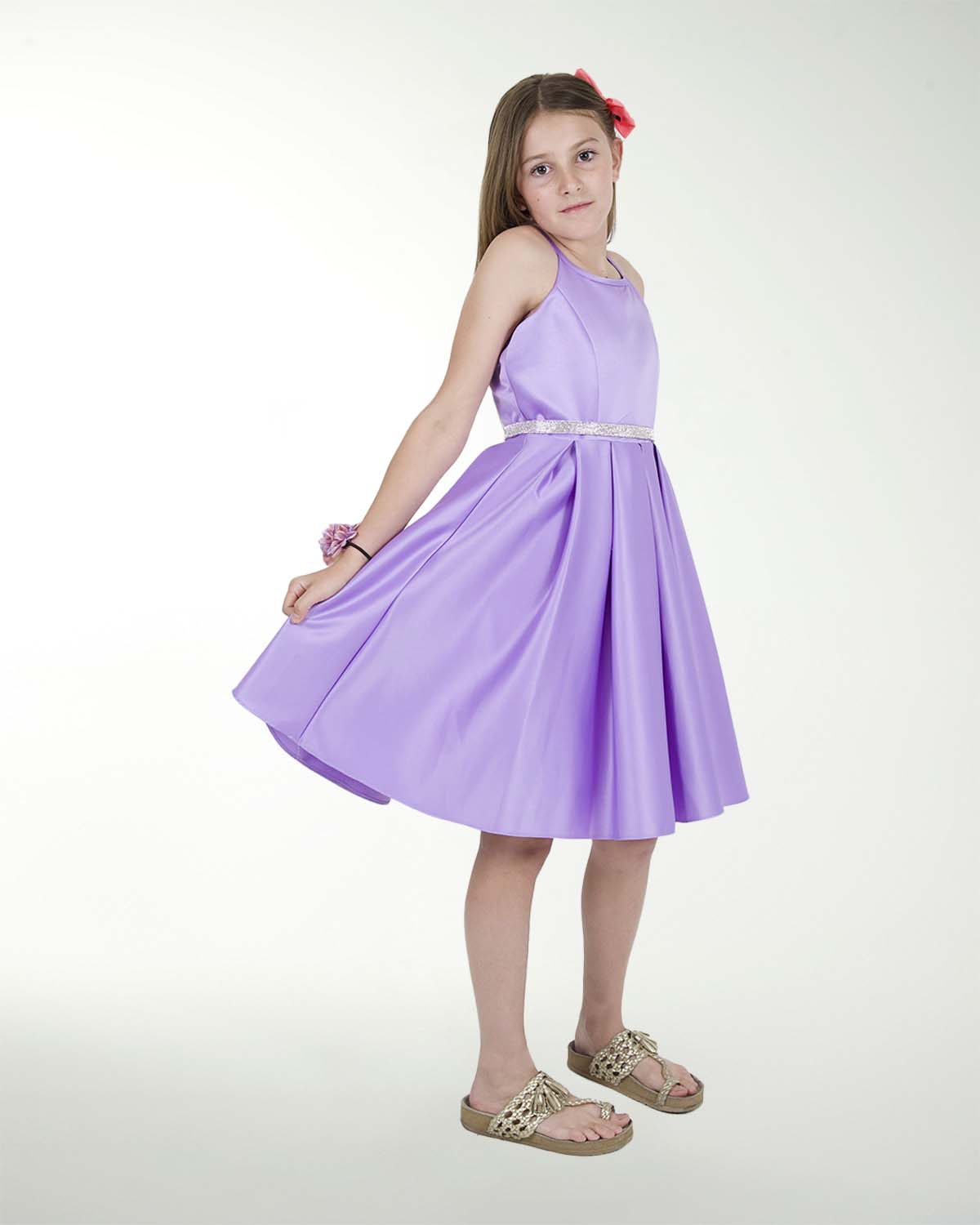 VESTIDO NI 12-14-16 RASO LISO CON TABLONES Y ADORNO VESTIDO NI 12-14-16 RASO LISO CON TABLONES Y ADORNO