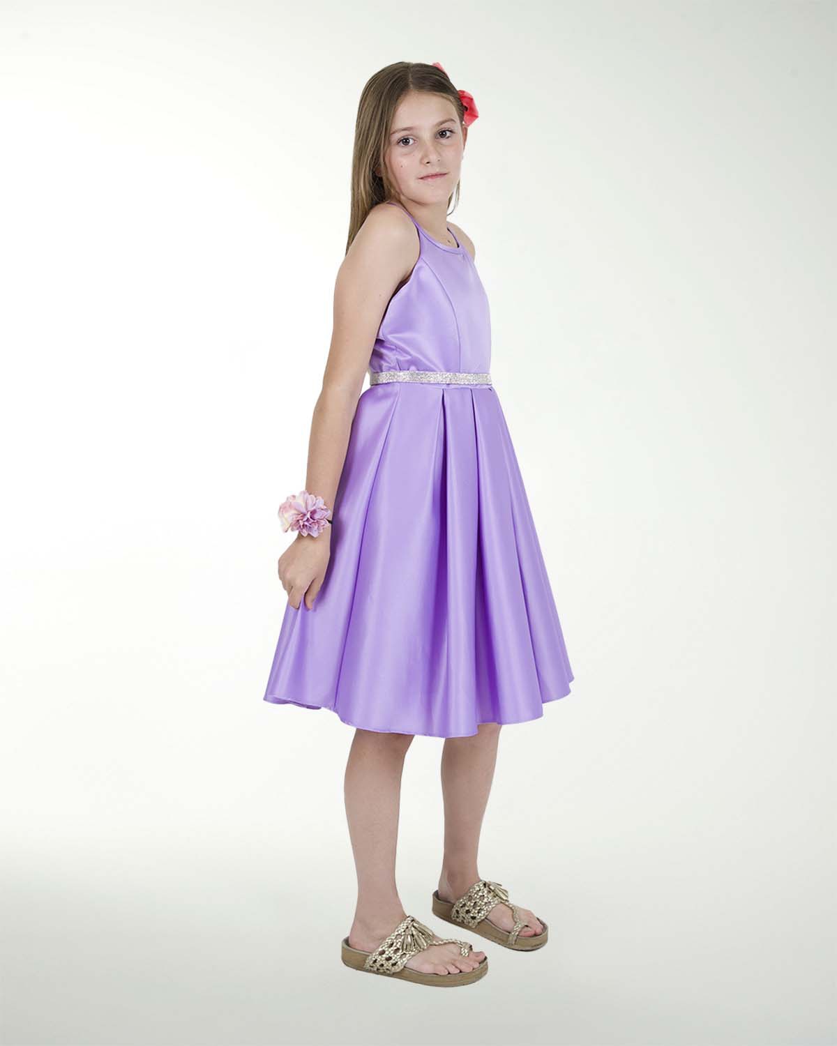 VESTIDO NI 12-14-16 RASO LISO CON TABLONES Y ADORNO VESTIDO NI 12-14-16 RASO LISO CON TABLONES Y ADORNO