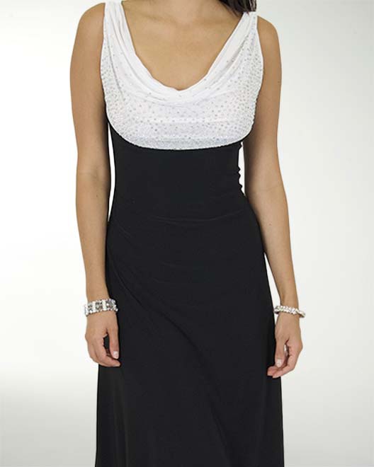 VESTIDO CL LICRA BICOLOR CON BRILLOS EN ESCOTE VESTIDO CL LICRA BICOLOR CON BRILLOS EN ESCOTE