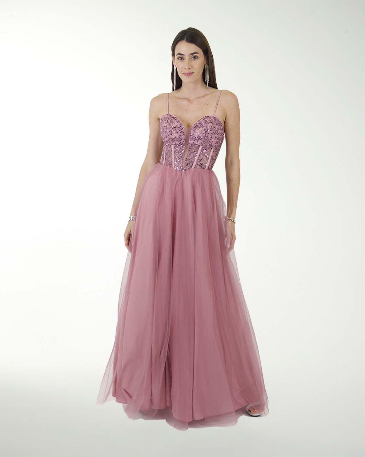 VESTIDO CL TUL CON TOP DE TELA BORDADA VESTIDO CL TUL CON TOP DE TELA BORDADA