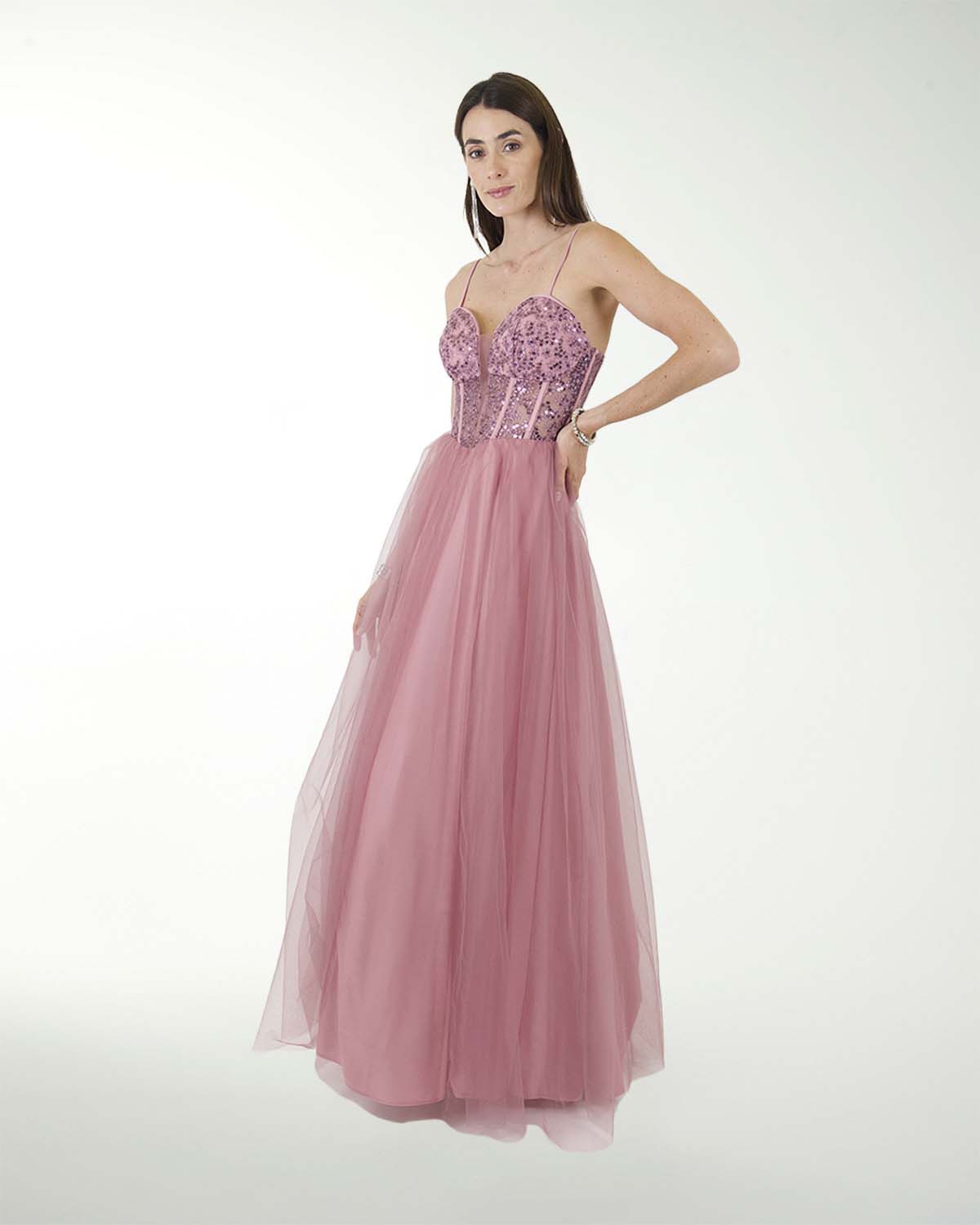 VESTIDO CL TUL CON TOP DE TELA BORDADA VESTIDO CL TUL CON TOP DE TELA BORDADA