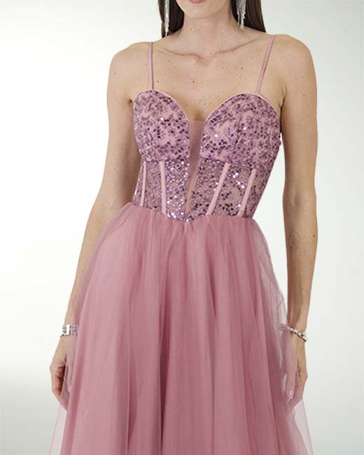 VESTIDO CL TUL CON TOP DE TELA BORDADA VESTIDO CL TUL CON TOP DE TELA BORDADA