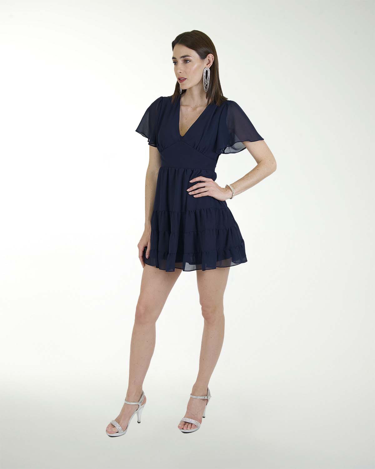 VESTIDO CA CHIFON LISO ESCOTE EN V VESTIDO CA CHIFON LISO ESCOTE EN V