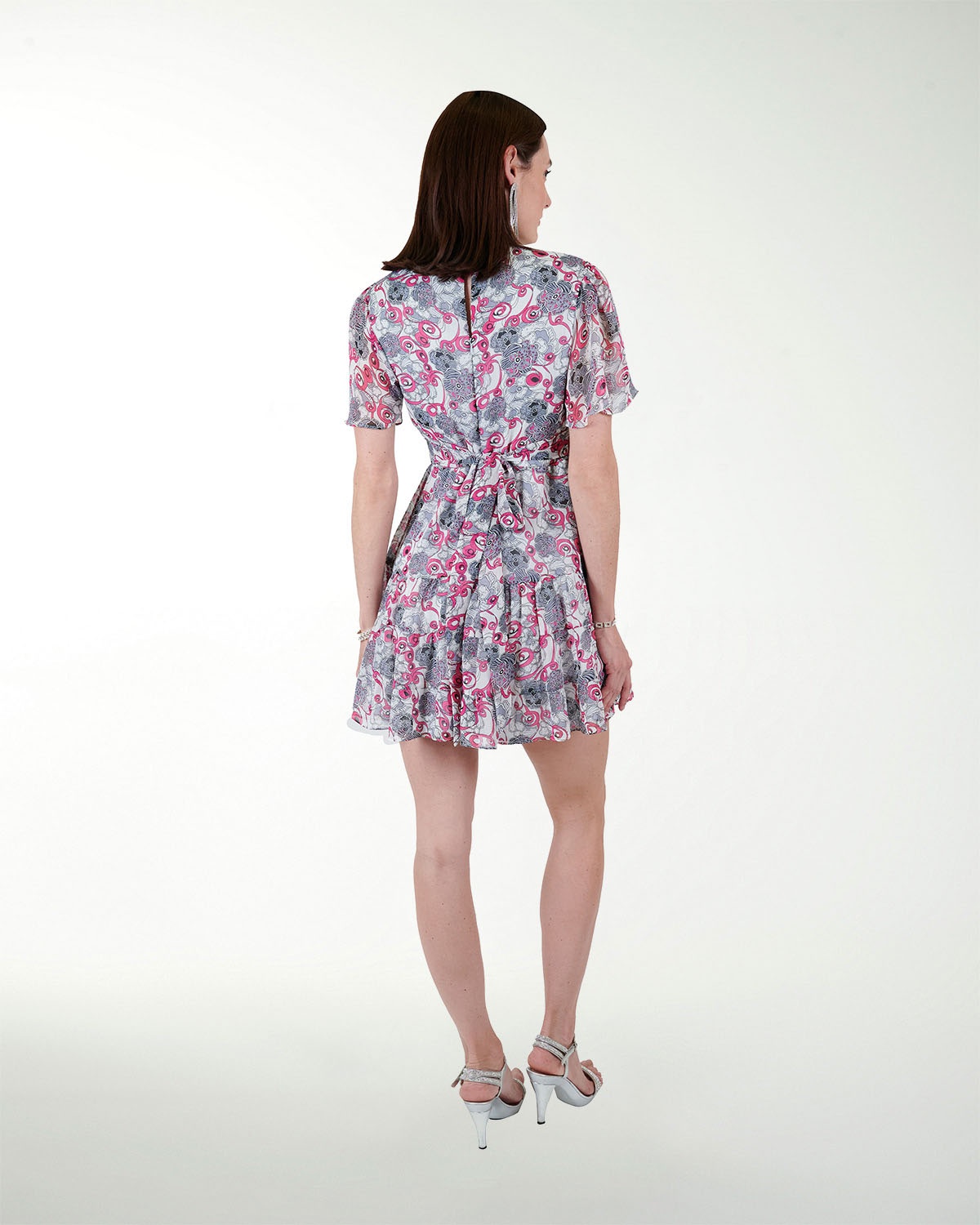 VESTIDO CA CHIFON ESTAMPADO ESCOTE EN V MANGA AMPLIA VESTIDO CA CHIFON ESTAMPADO ESCOTE EN V MANGA AMPLIA