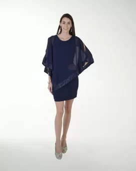 VESTIDO CC LICRA CON CAPA Y BRILLO