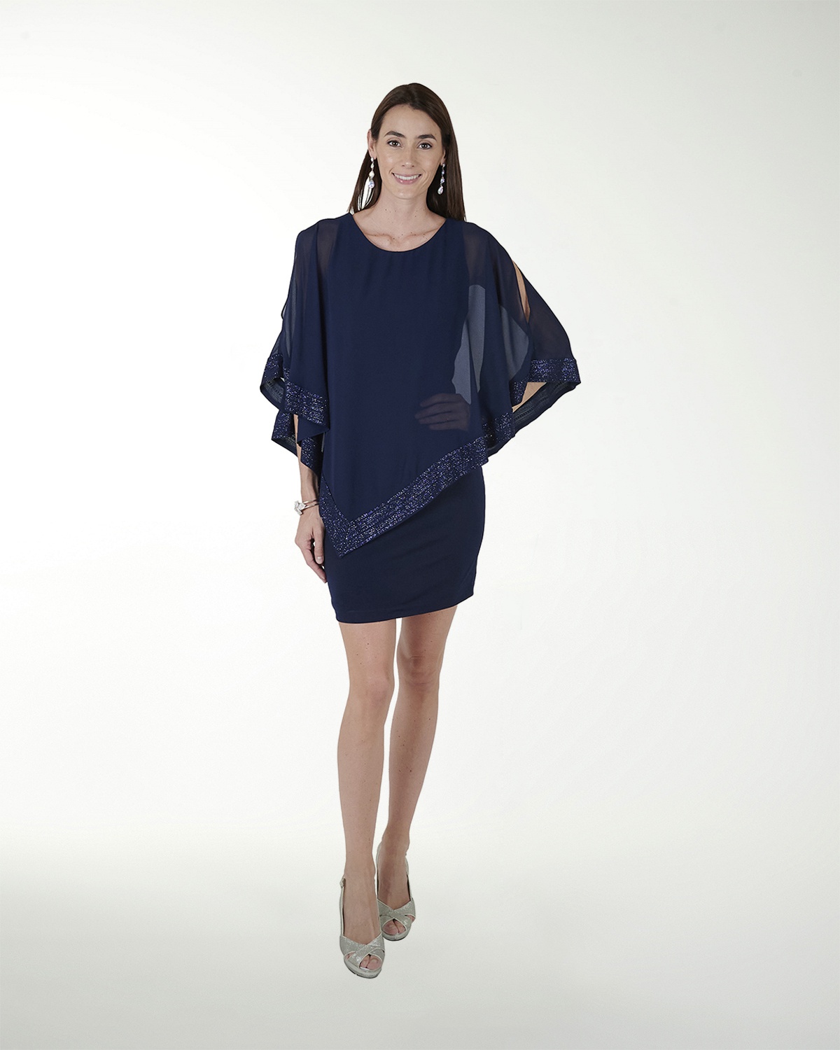 VESTIDO CC LICRA CON CAPA Y BRILLO VESTIDO CC LICRA CON CAPA Y BRILLO