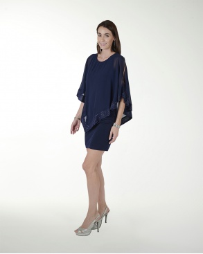 VESTIDO CC LICRA CON CAPA Y BRILLO
