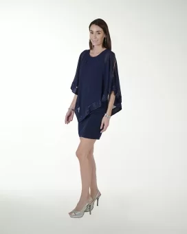 VESTIDO CC LICRA CON CAPA Y BRILLO