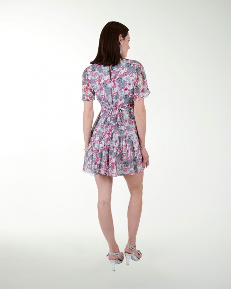 VESTIDO CA CHIFON ESTAMPADO ESCOTE EN V MANGA AMPLIA