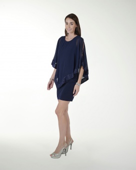 VESTIDO CC LICRA CON CAPA Y BRILLO