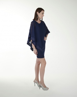 VESTIDO CC LICRA CON CAPA Y BRILLO