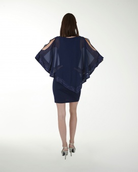 VESTIDO CC LICRA CON CAPA Y BRILLO