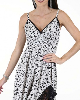VESTIDO CA PLISADO CON ENCAJE EN RUEDO