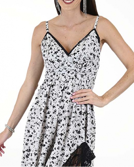VESTIDO CA PLISADO CON ENCAJE EN RUEDO