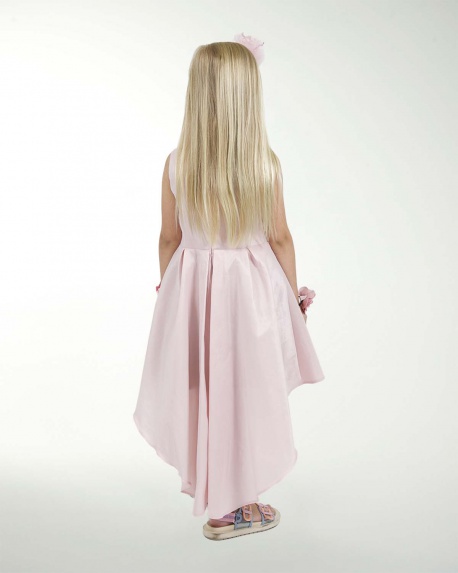 VESTIDO NI 06-08-10 TAFETA LISO CON TABLONES CORTE IRREGULAR