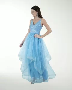VESTIDO CL FALDA A DESNIVEL CON BRILLO