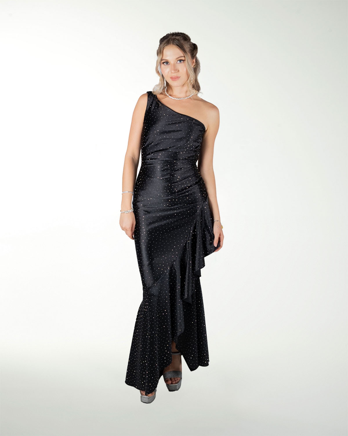 VESTIDO CL DE UN HOMBRO CON BRILLOS VESTIDO CL DE UN HOMBRO CON BRILLOS