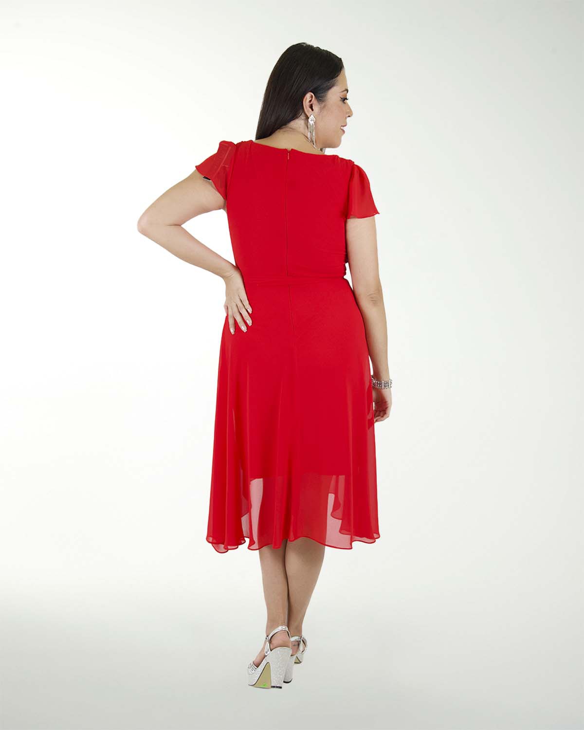 VESTIDO TV CHIFON LISO CON OLAN Y AMARRE VESTIDO TV CHIFON LISO CON OLAN Y AMARRE
