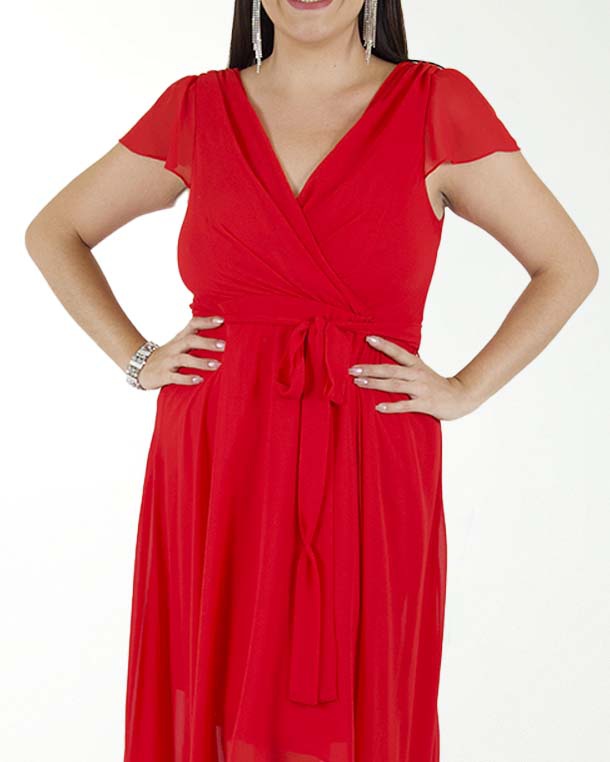 VESTIDO TV CHIFON LISO CON OLAN Y AMARRE VESTIDO TV CHIFON LISO CON OLAN Y AMARRE