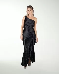 VESTIDO CL DE UN HOMBRO CON BRILLOS