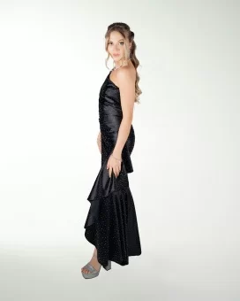 VESTIDO CL DE UN HOMBRO CON BRILLOS