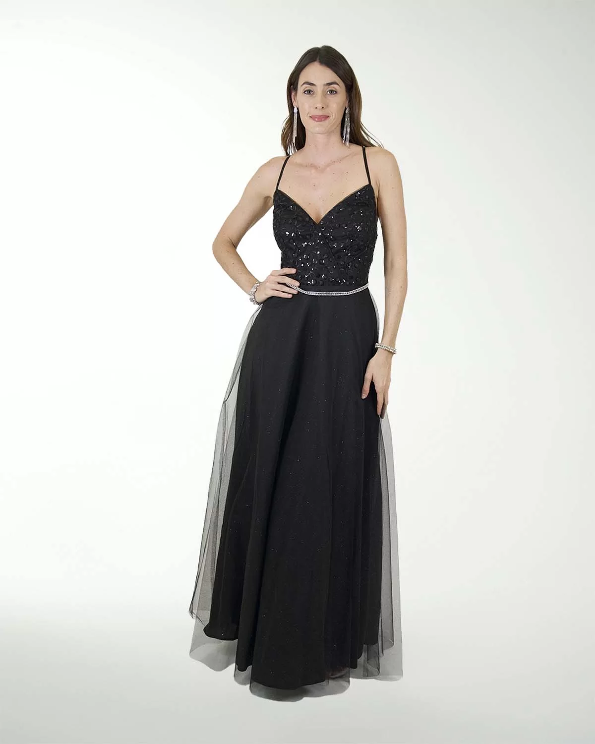 VESTIDO CL FANTASIA ESCOTE EN V CON BRILLOS VESTIDO CL FANTASIA ESCOTE EN V CON BRILLOS