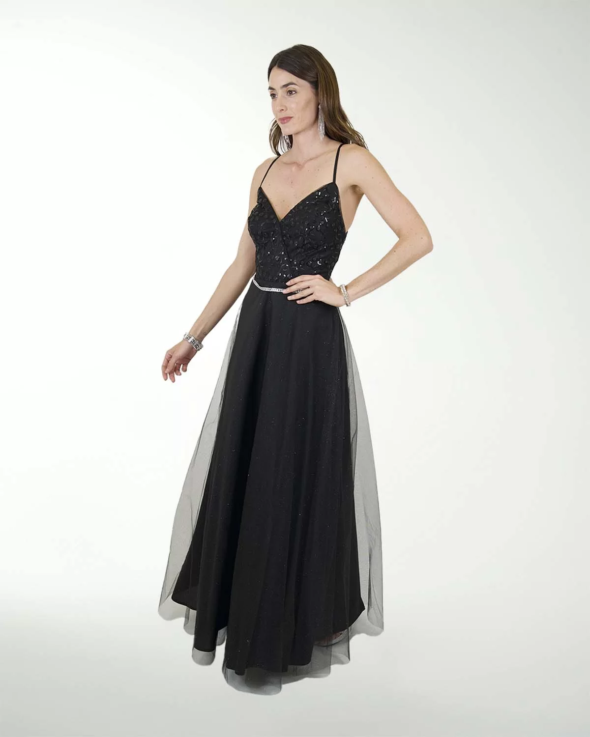 VESTIDO CL FANTASIA ESCOTE EN V CON BRILLOS VESTIDO CL FANTASIA ESCOTE EN V CON BRILLOS
