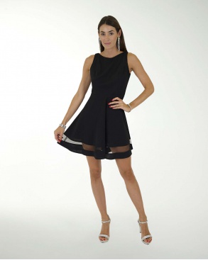 VESTIDO CASUAL CREPE LISO CON TRANSPARENCIA