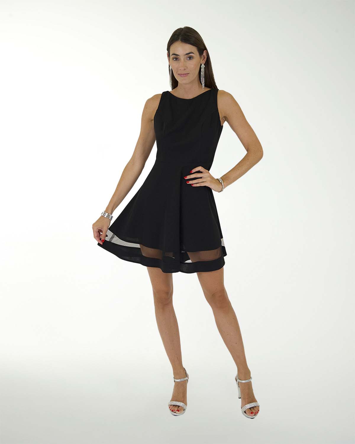 VESTIDO CA CREPE LISO CON TRANSPARENCIA EN EN RUEDO VESTIDO CA CREPE LISO CON TRANSPARENCIA EN EN RUEDO