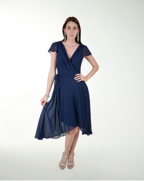 VESTIDO CA CHIFON LISO CON AMARRE EN CINTURA