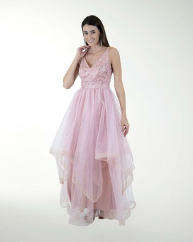VESTIDO CL FALDA A DESNIVEL CON BRILLO