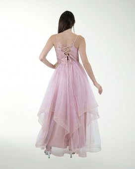 VESTIDO CL FALDA A DESNIVEL CON BRILLO