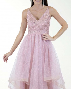 VESTIDO CL FALDA A DESNIVEL CON BRILLO