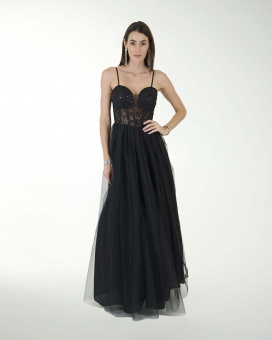 VESTIDO CL TUL CON TOP DE TELA BORDADA
