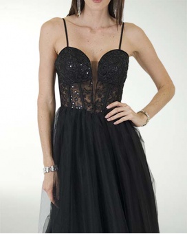 VESTIDO CL TUL CON TOP DE TELA BORDADA