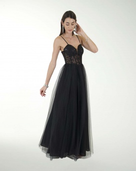 VESTIDO CL TUL CON TOP DE TELA BORDADA