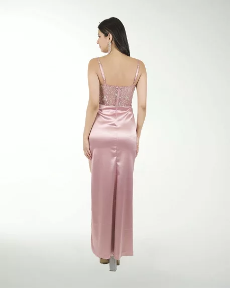 VESTIDO CL SATIN STRECH CON FANTASIA EN TALLE