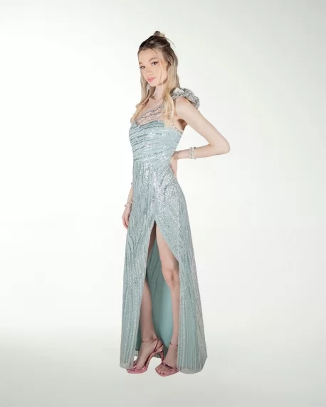VESTIDO CL DE UN HOMBRO CON ADORNO