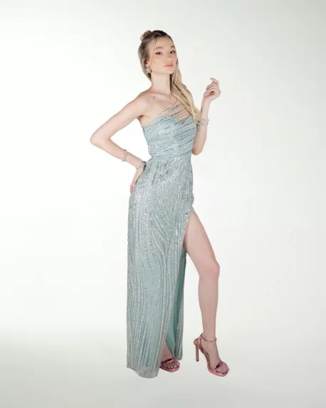 VESTIDO CL DE UN HOMBRO CON ADORNO