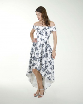 VESTIDO CC TECHNO ESTAMPADO CON CAUDA