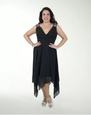 VESTIDO TE CHIFON CON PICOS EN FALDA