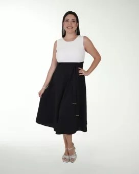 VESTIDO TV CREPE LISO COMBINADO ESCOTE REDONDO
