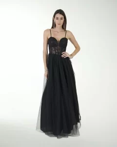 VESTIDO CL TUL CON TOP DE TELA BORDADA