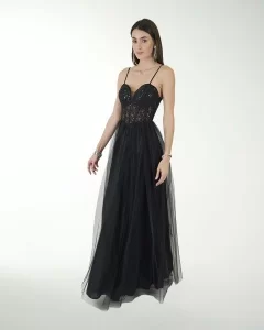 VESTIDO CL TUL CON TOP DE TELA BORDADA