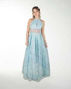 VESTIDO CL HALTER EN TELA BORDADA