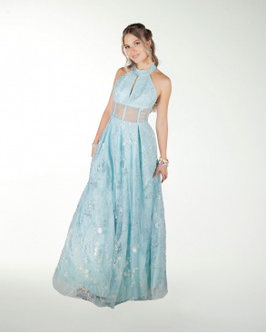 VESTIDO CL HALTER EN TELA BORDADA