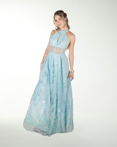 VESTIDO CL HALTER EN TELA BORDADA