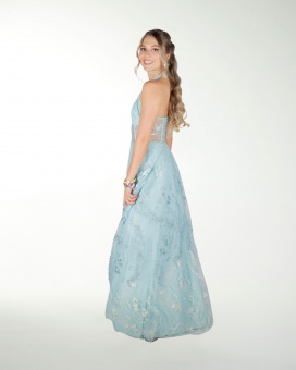 VESTIDO CL HALTER EN TELA BORDADA